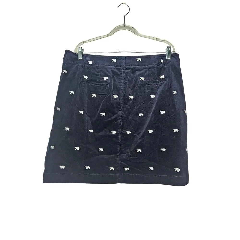 NEW Talbots 14 Navy Blue Embroidered Polar Bear Pencil Skirt Preppy Velvet